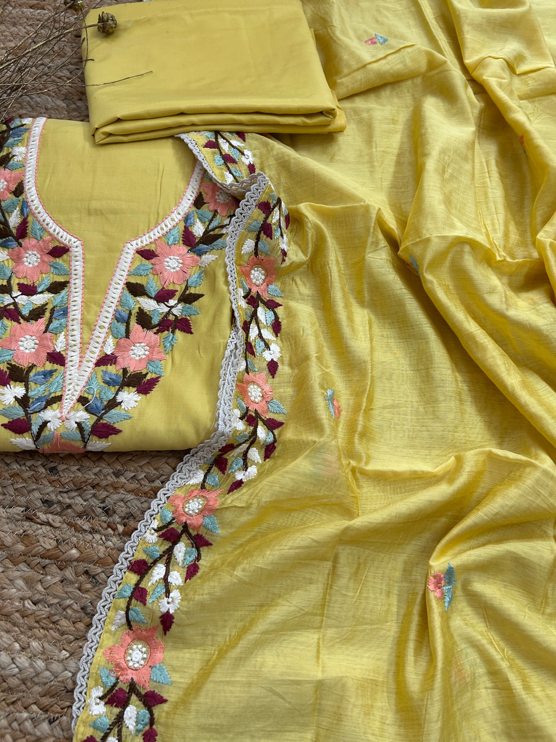 Embroidered Cotton Dress Material with Embroidered Dupatta