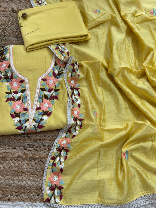 Embroidered Cotton Dress Material with Embroidered Dupatta