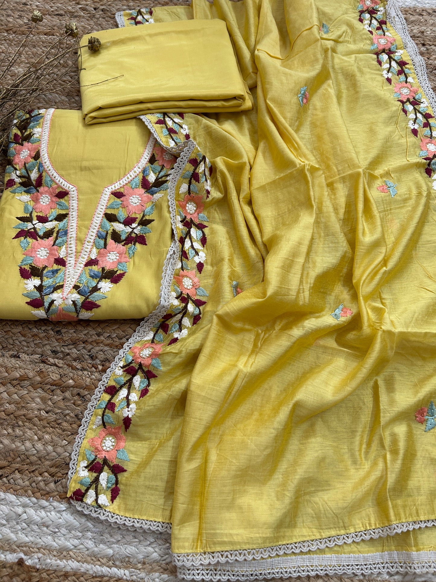 Embroidered Cotton Dress Material with Embroidered Dupatta