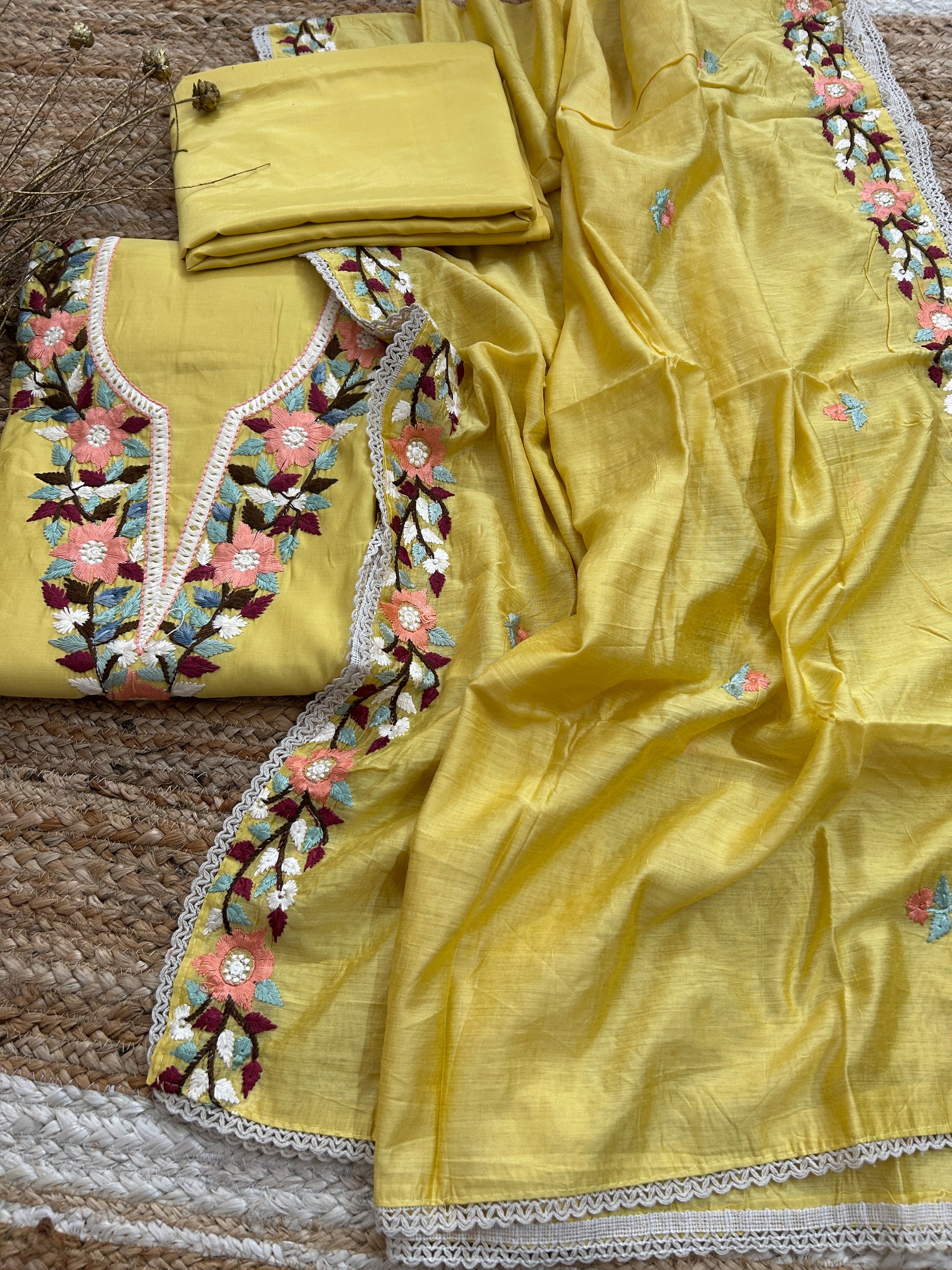 Embroidered Cotton Dress Material with Embroidered Dupatta