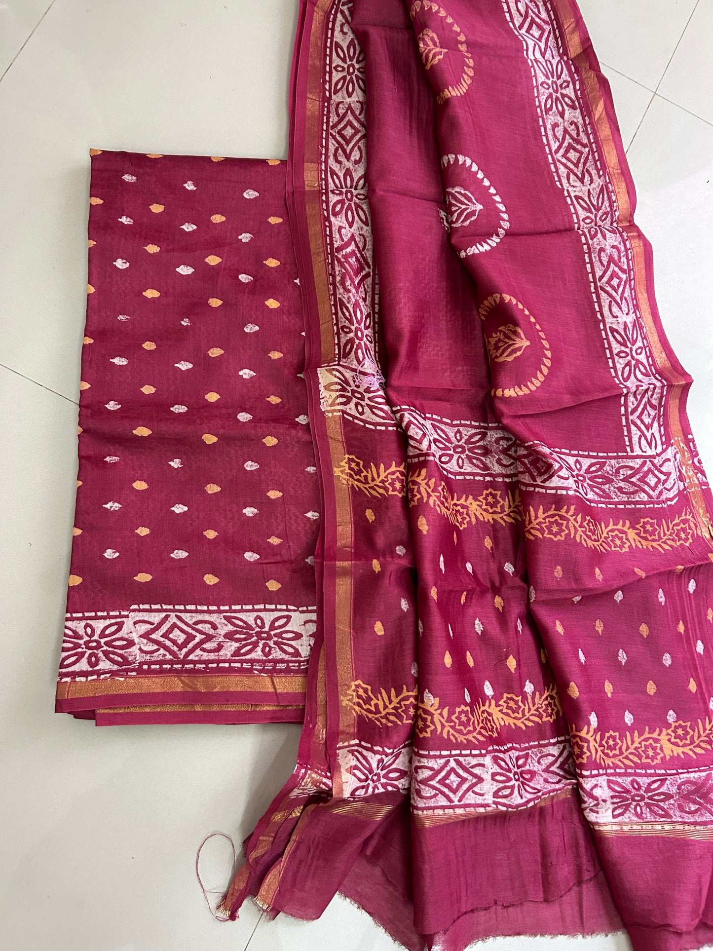 Chanderi 4 ply Pure Silk Cotton Hand Blockprint Dress Material