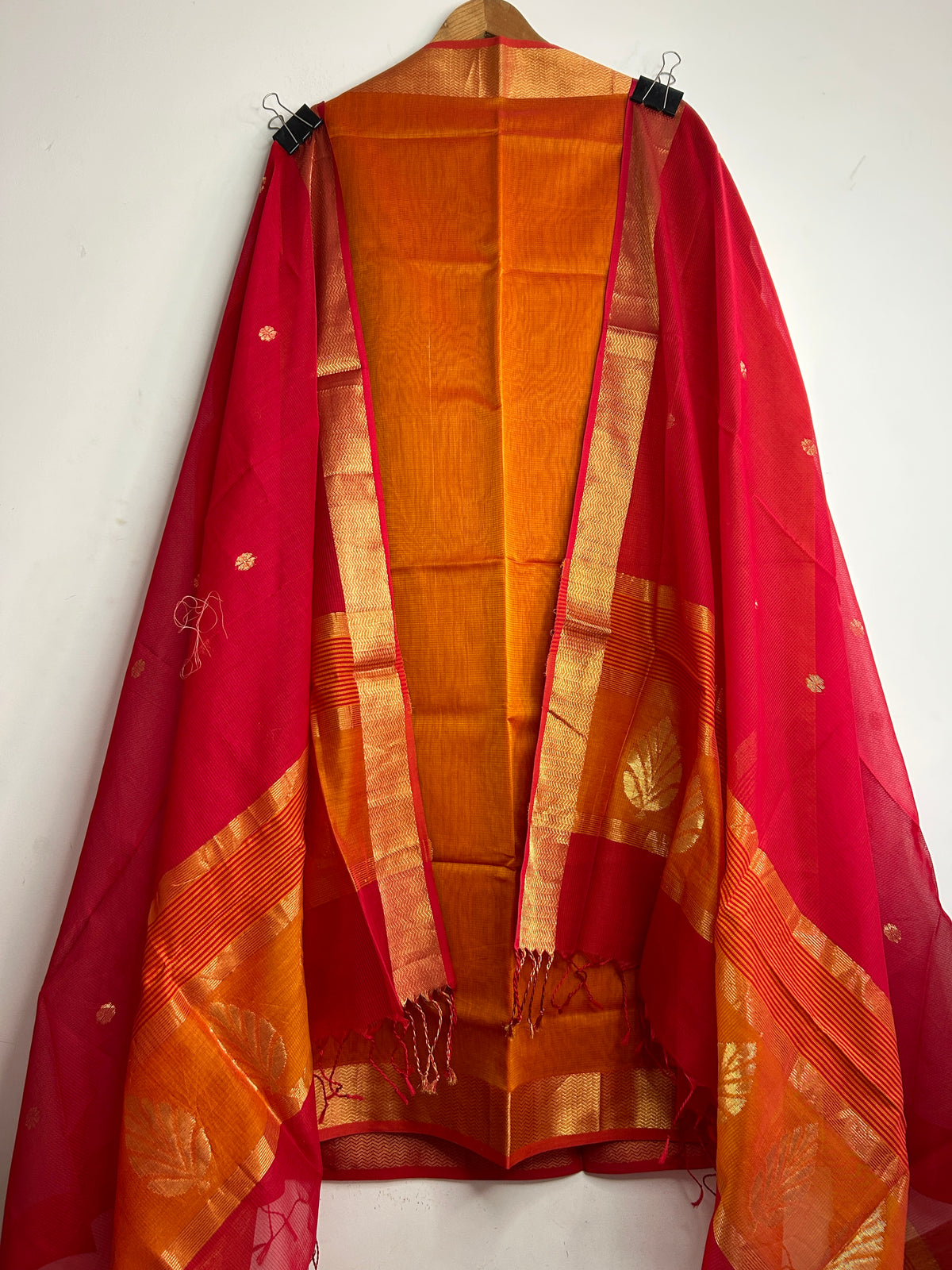 Orange Red Maheshwari Silk Dress Material