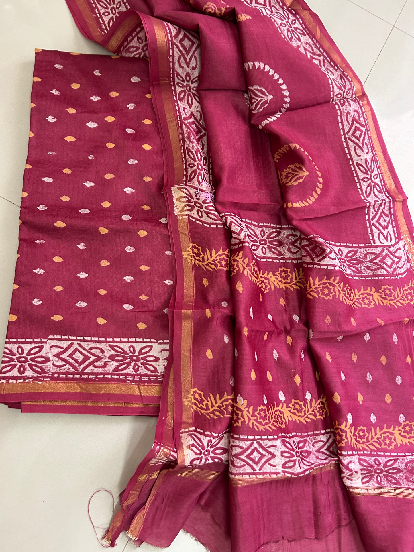 Chanderi 4 ply Pure Silk Cotton Hand Blockprint Dress Material