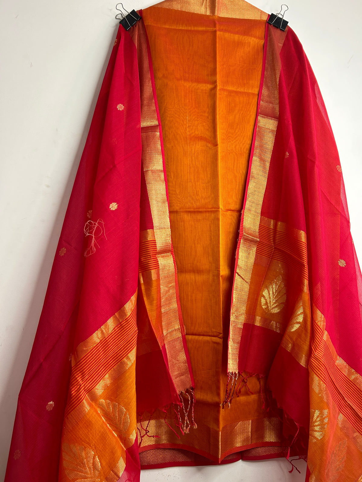 Orange Red Maheshwari Silk Dress Material