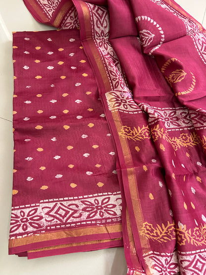 Chanderi 4 ply Pure Silk Cotton Hand Blockprint Dress Material