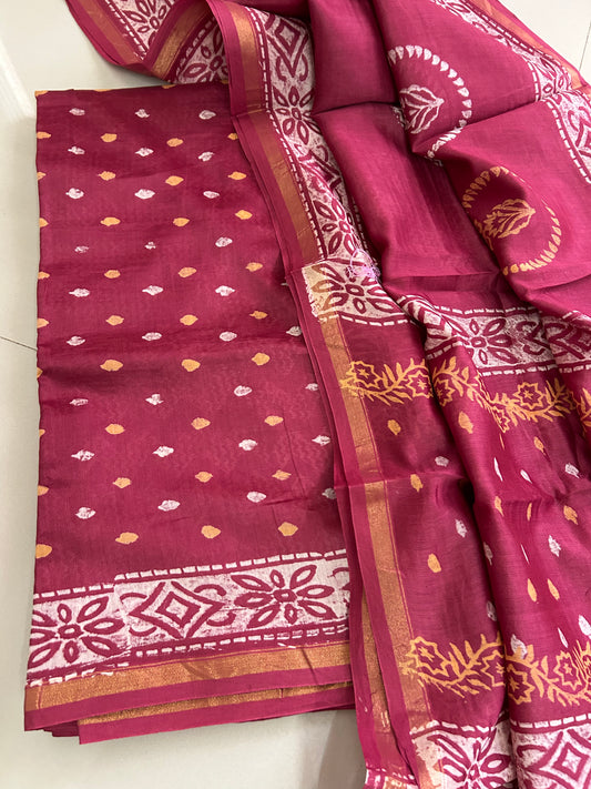 Chanderi 4 ply Pure Silk Cotton Hand Blockprint Dress Material