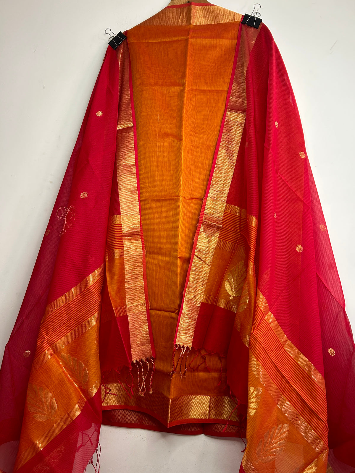 Orange Red Maheshwari Silk Dress Material
