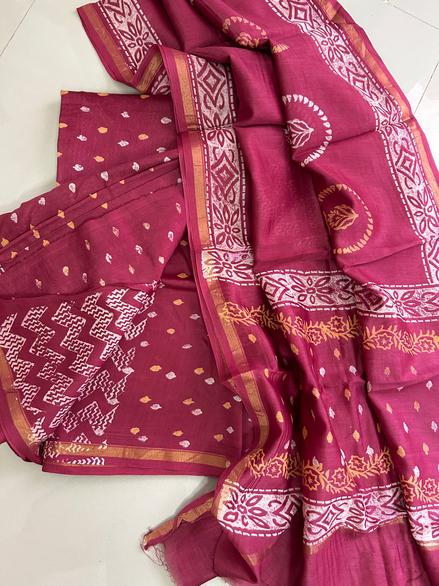 Chanderi 4 ply Pure Silk Cotton Hand Blockprint Dress Material