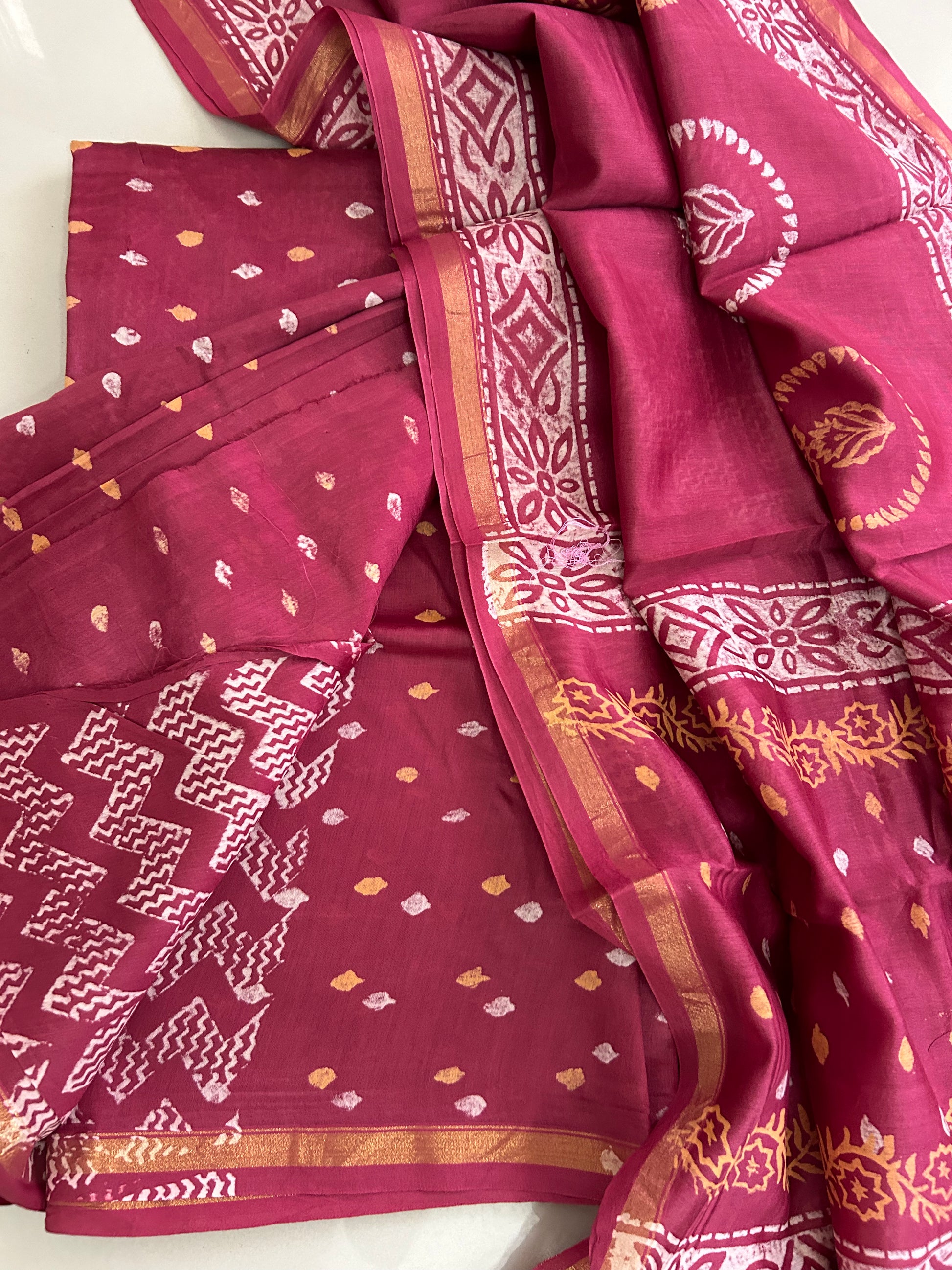 Chanderi 4 ply Pure Silk Cotton Hand Blockprint Dress Material