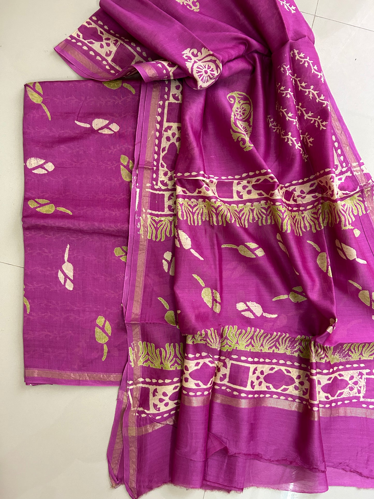 Chanderi 4 ply Pure Silk Cotton Hand Blockprint Dress Material