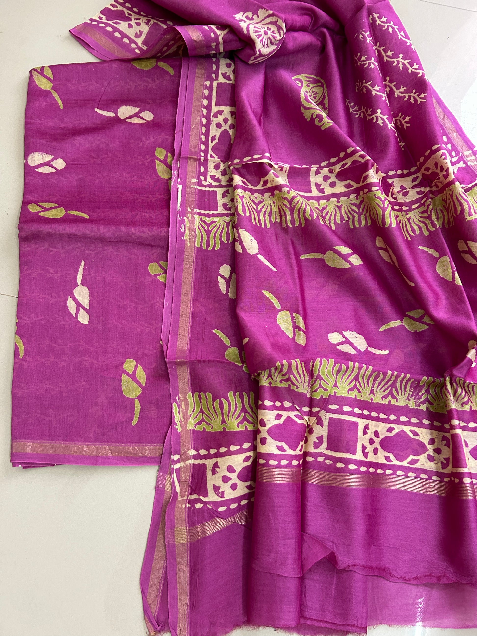 Chanderi 4 ply Pure Silk Cotton Hand Blockprint Dress Material