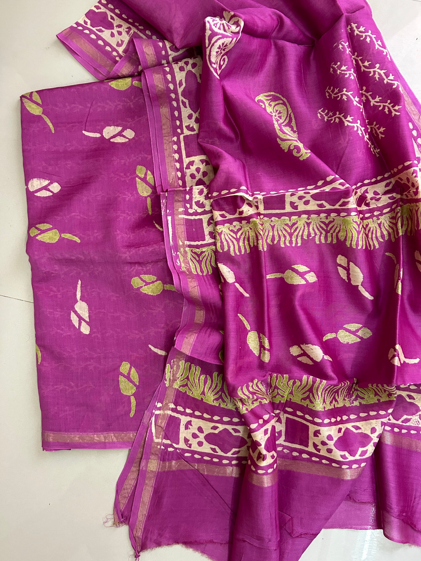 Chanderi 4 ply Pure Silk Cotton Hand Blockprint Dress Material