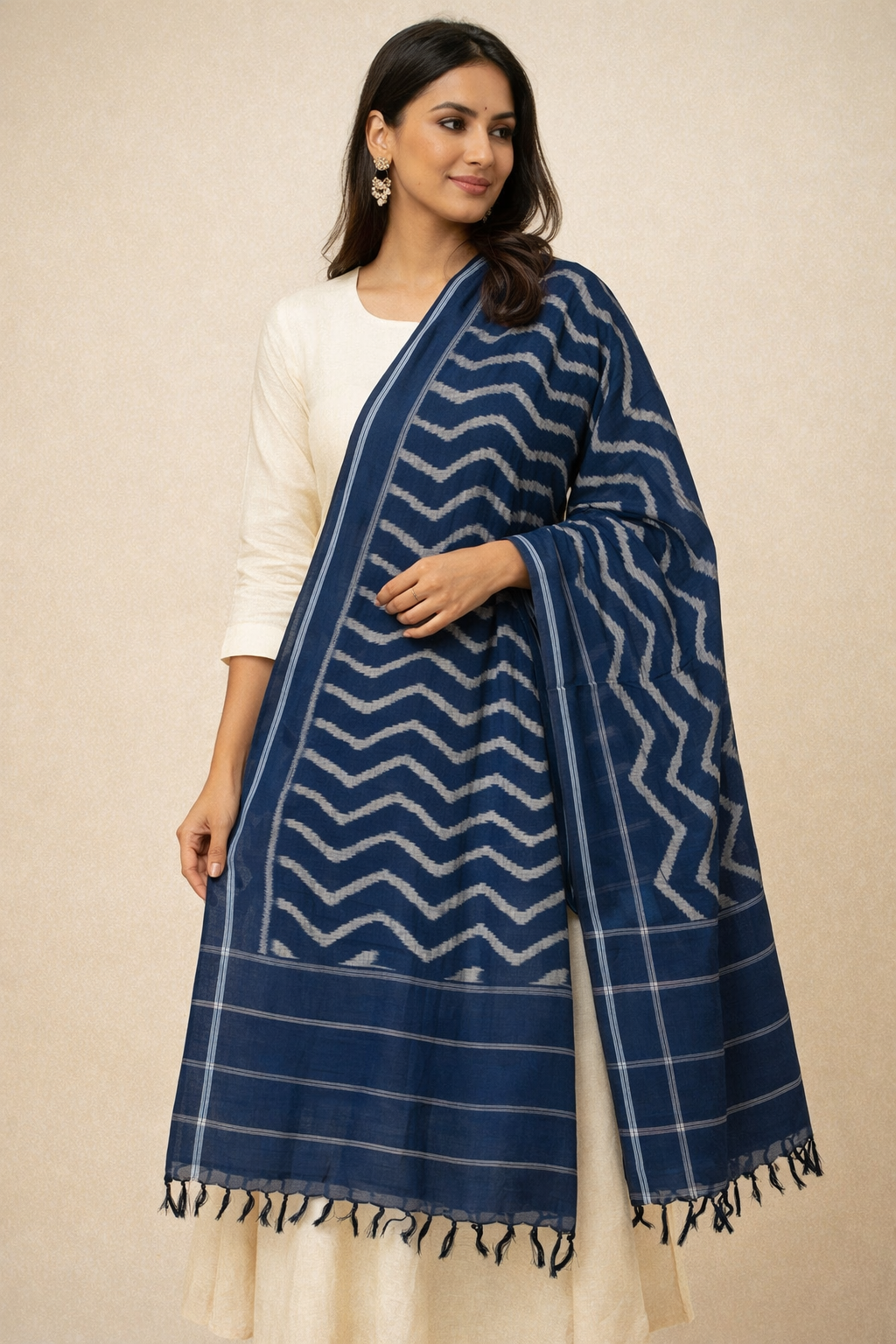 Ikat Mercerized Cotton Dupatta (dup 28)