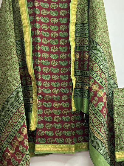 Bagh print Maheshwari Silk Cotton Dress material