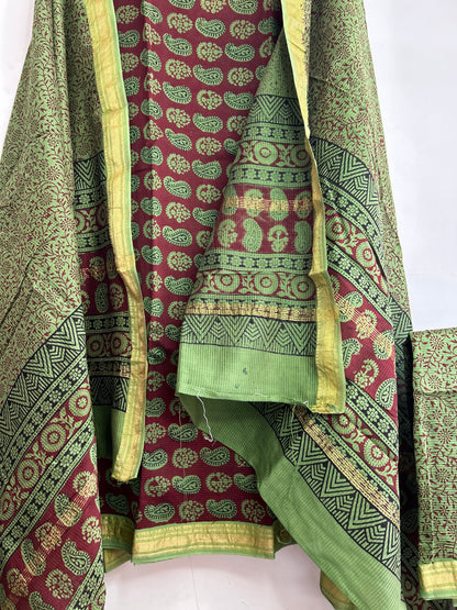 Bagh print Maheshwari Silk Cotton Dress material
