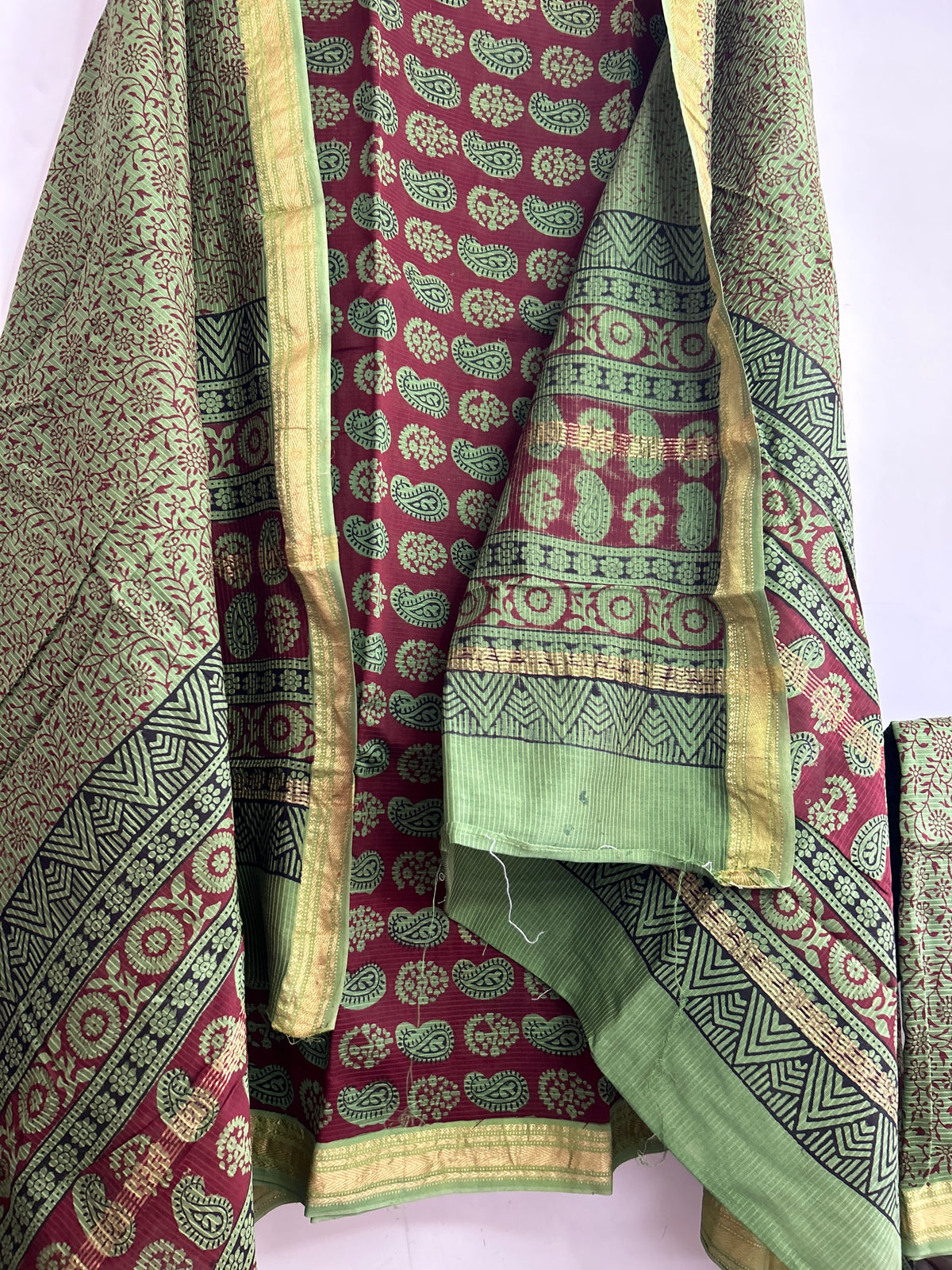 Bagh print Maheshwari Silk Cotton Dress material