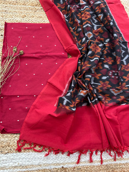Handloom Cotton Dress Material with Ikat Cotton Dupatta&nbsp;