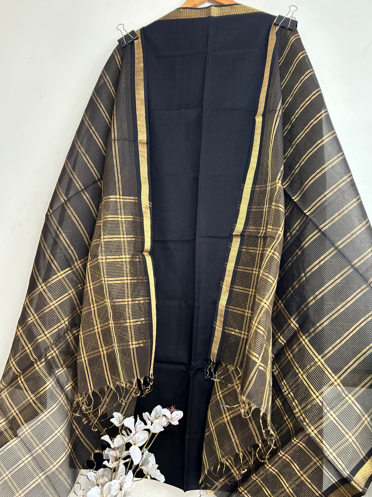  Black Maheshwari Silk Cotton Dress Material