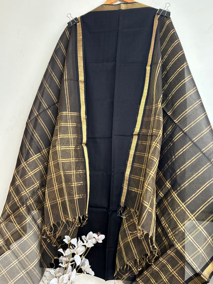  Black Maheshwari Silk Cotton Dress Material