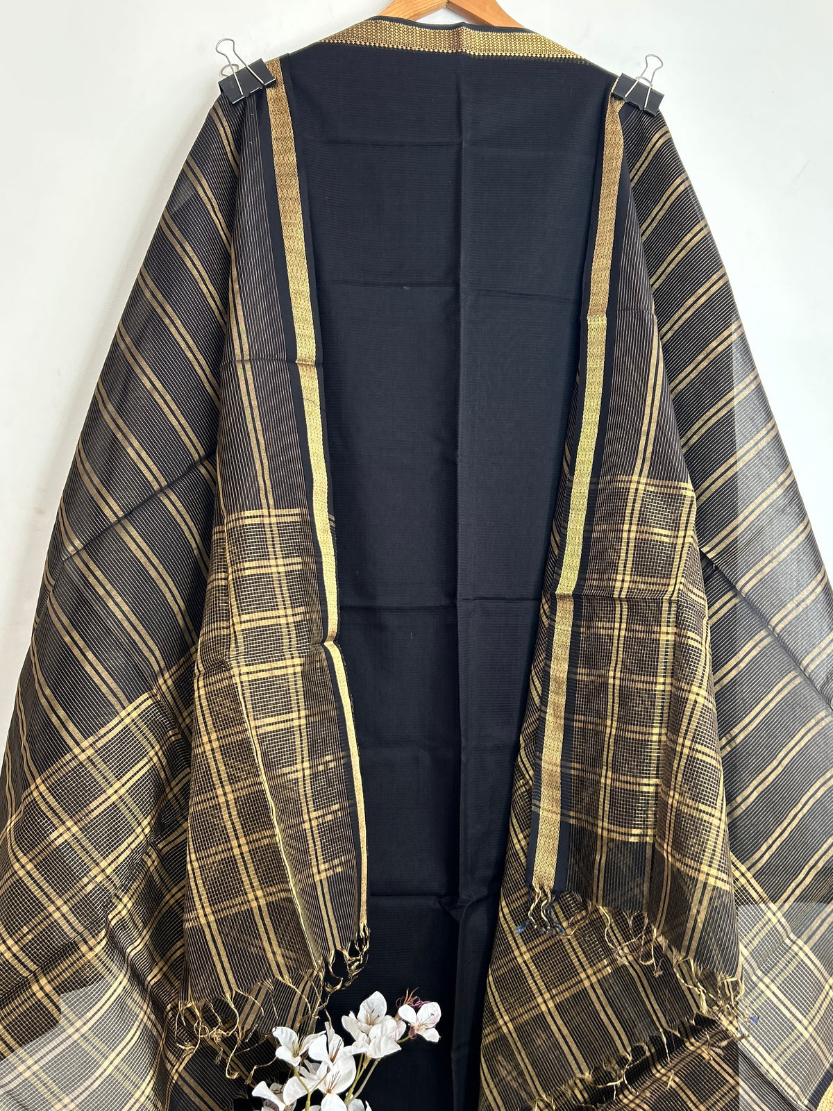 Black Maheshwari Silk Cotton Dress Material