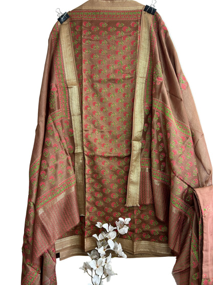 Hand BlockPrint &nbsp;Maheshwari Silk Dress Material