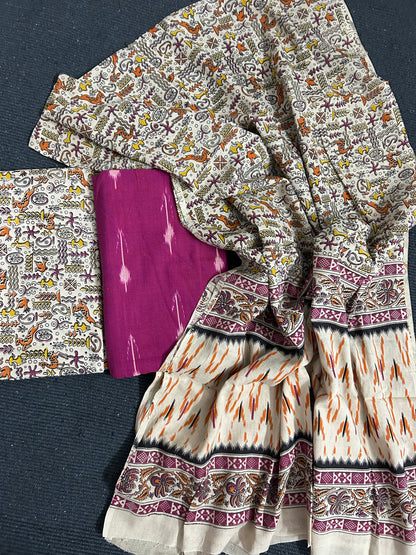 Ikat Kalamkari Cotton Dress Material