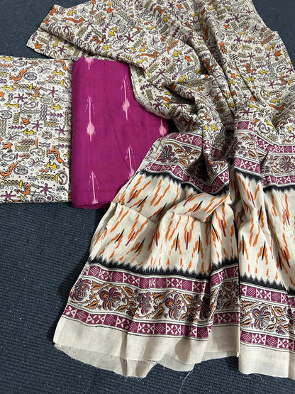 Ikat Kalamkari Cotton Dress Material