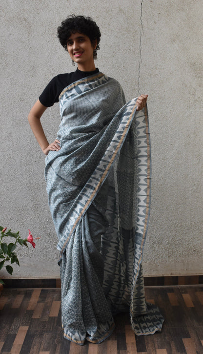 Authentic Needle Shibori Chanderi Silk Saree with Blouse