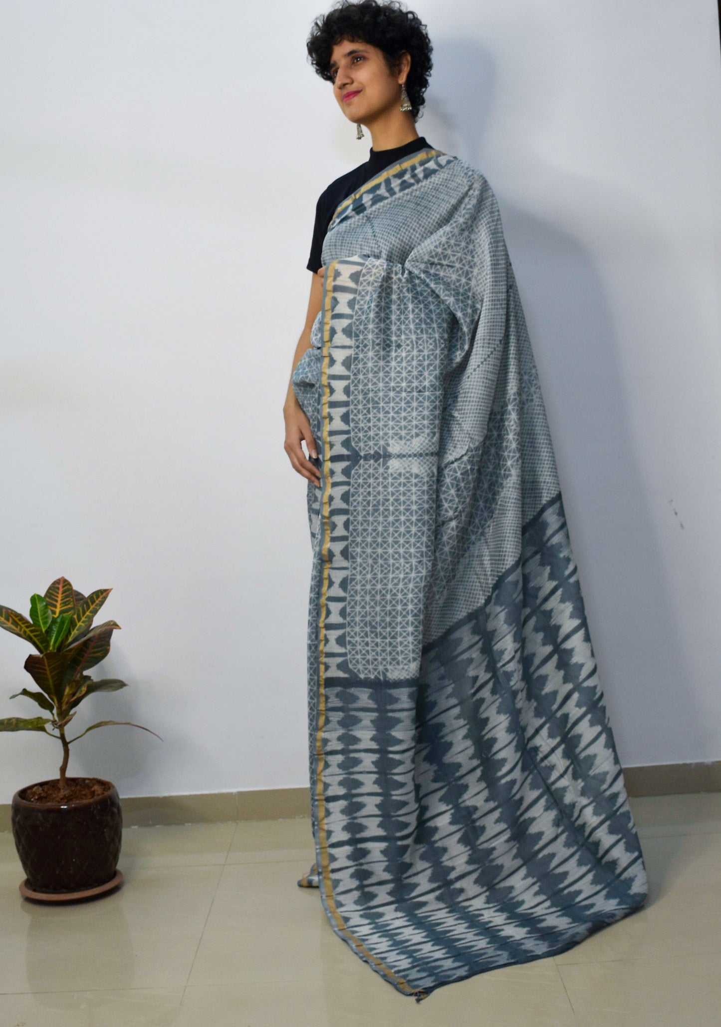 Authentic Needle Shibori Chanderi Silk Saree with Blouse