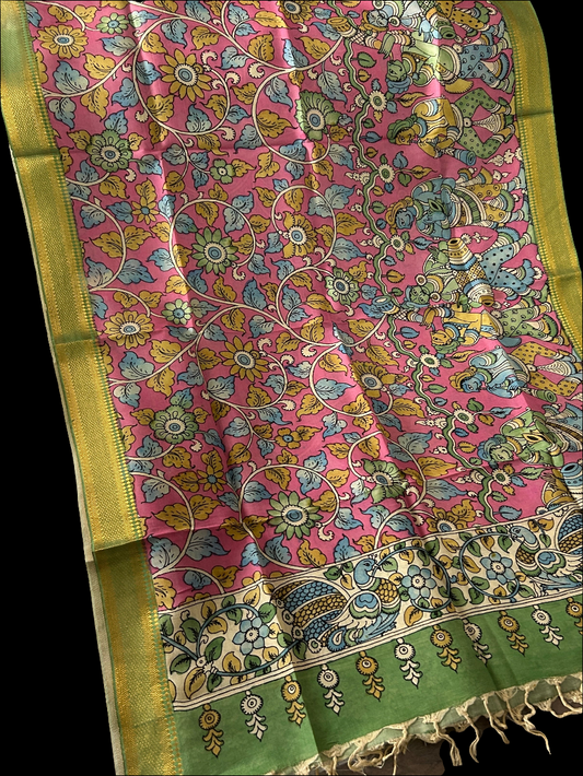 Kalamkari Hand Painted Silk Dupatta