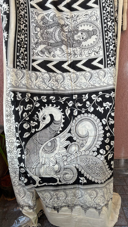 Kalamkari Hand Painted Malmal Cotton Saree with Blouse