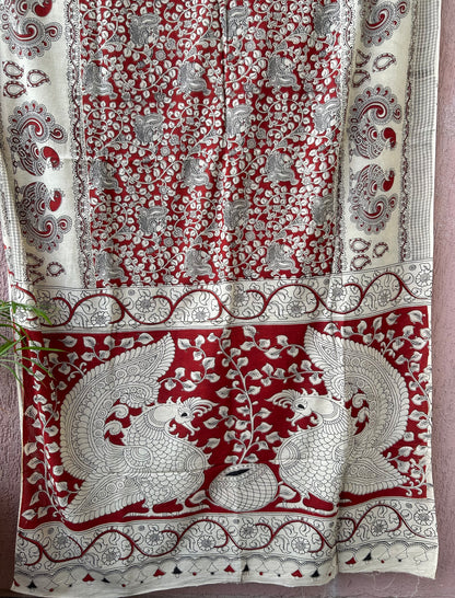  Kalamkari Malmal Cotton Saree with Blouse