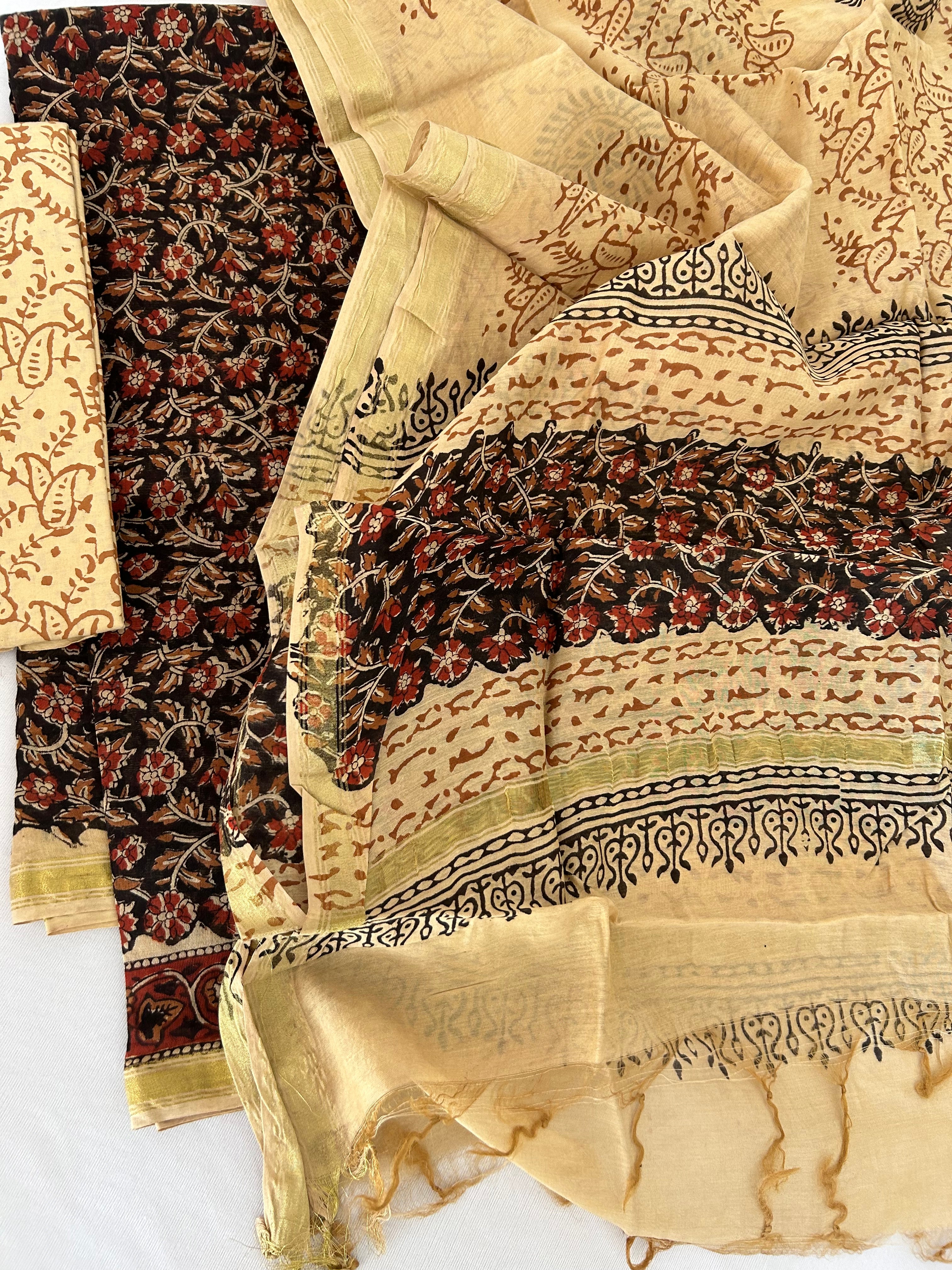 Chanderi silk dress material 3 piece chanderi silk suit material with  handblock print blue code 6