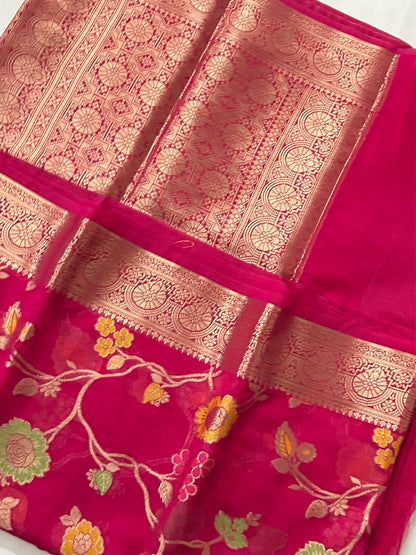 Magenta Banarasi Semi Georgette Silk Saree