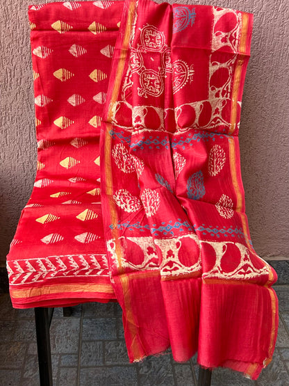 Chanderi SilkCotton Hand Blockprint Dress Material