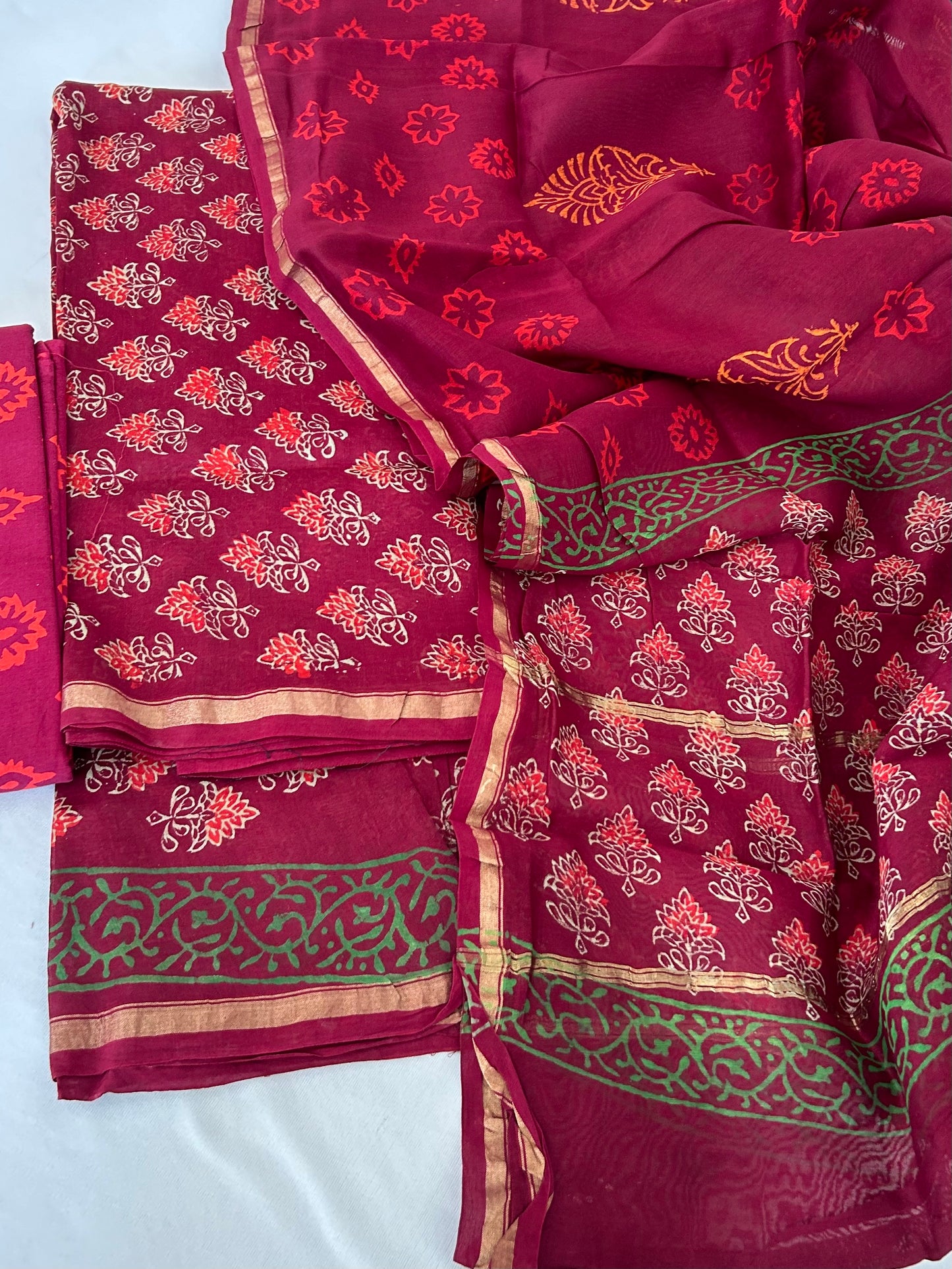 Maroon Chanderi Silk Cotton Dress material