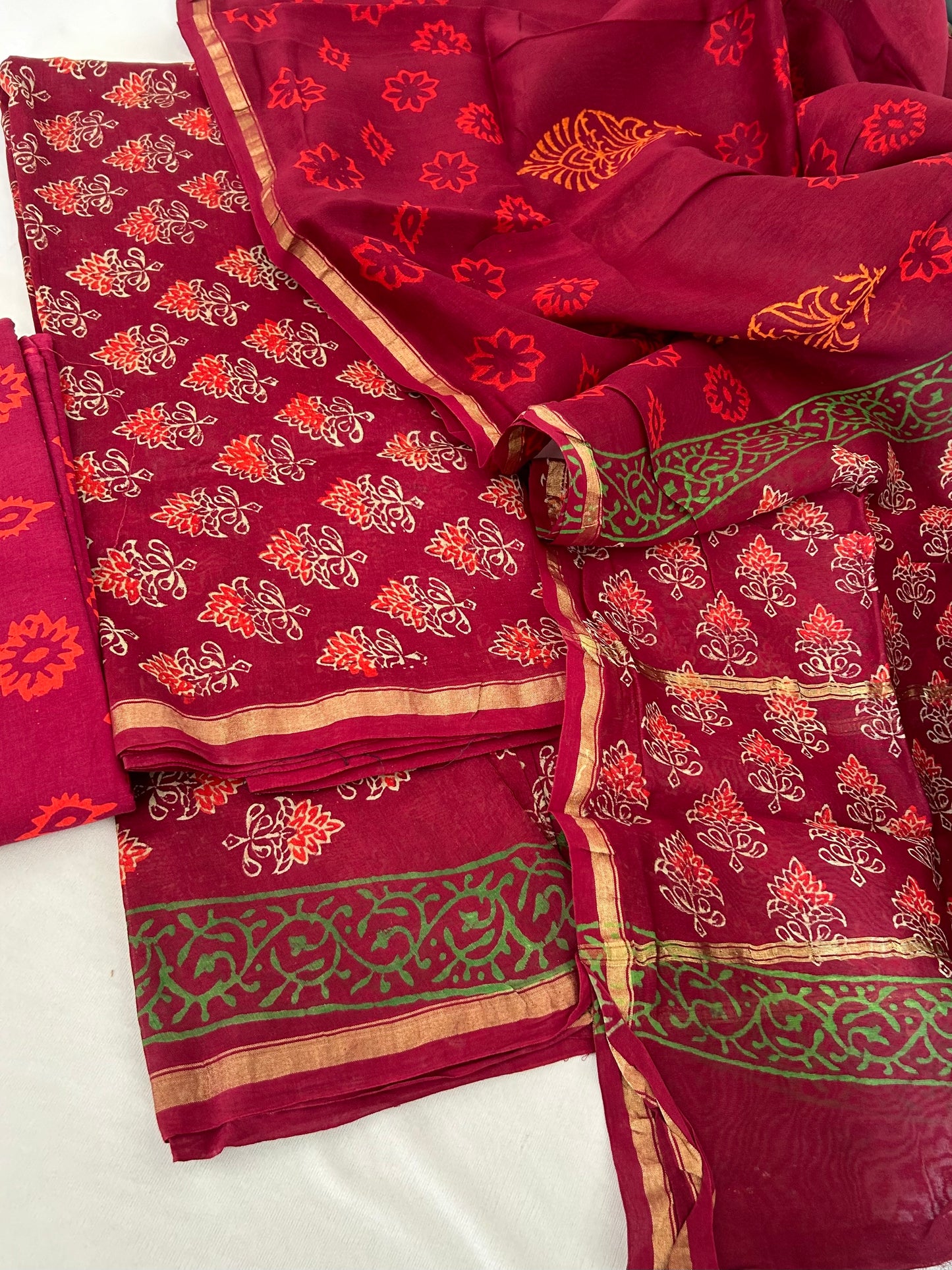 Maroon Chanderi Silk Cotton Dress material