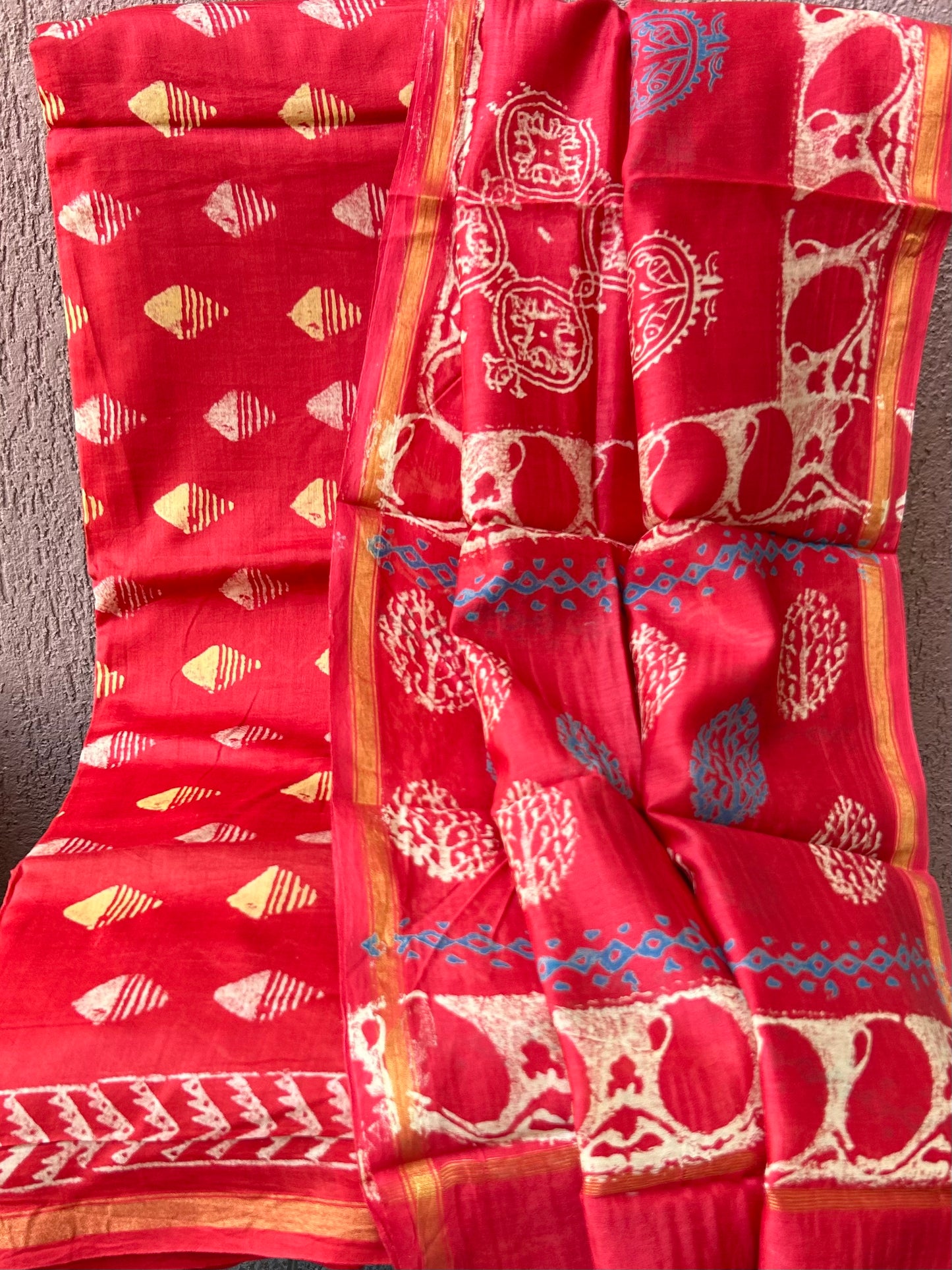 Chanderi SilkCotton Hand Blockprint Dress Material