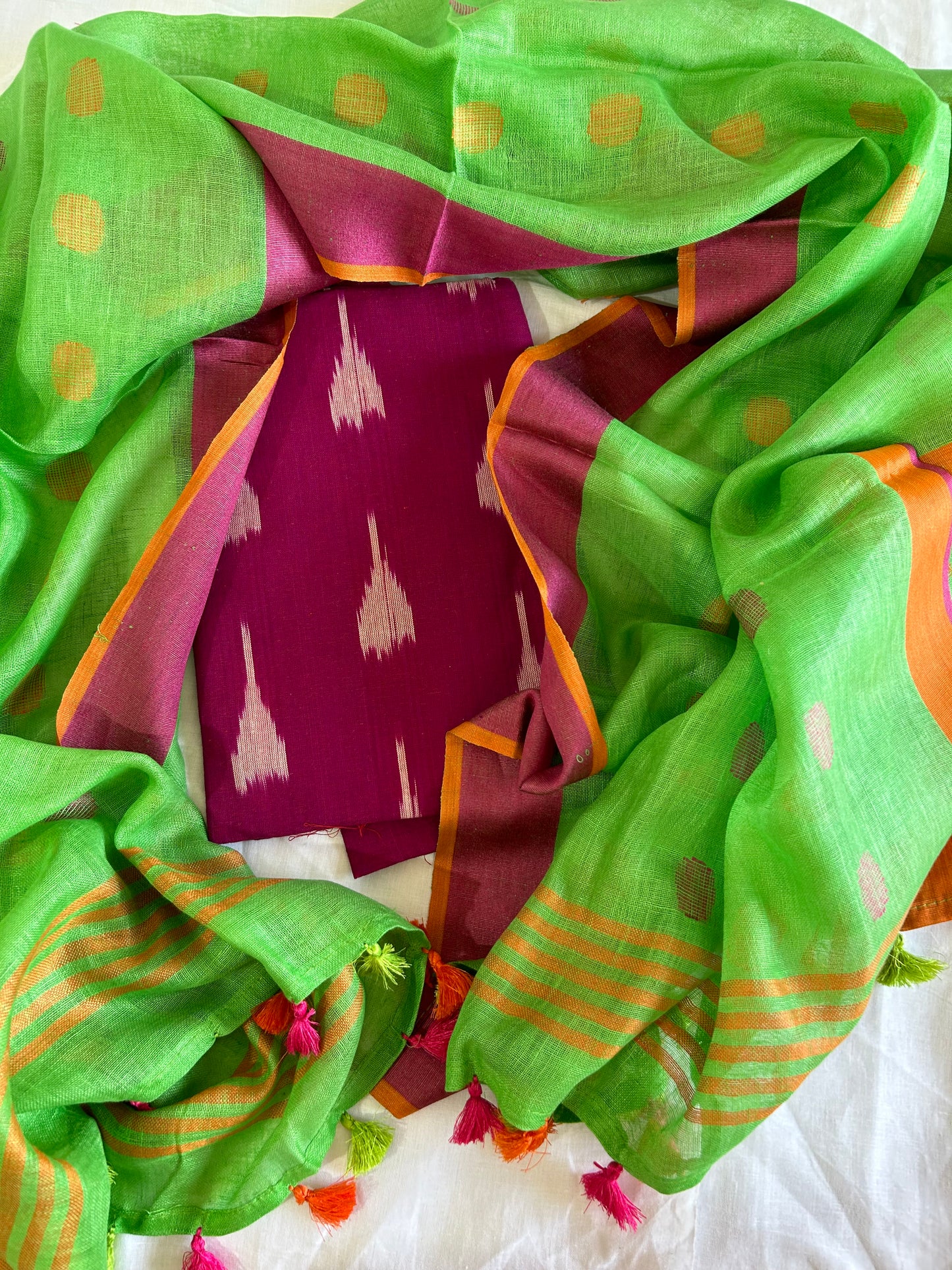 Ikat Top with Pure Linen Dupatta