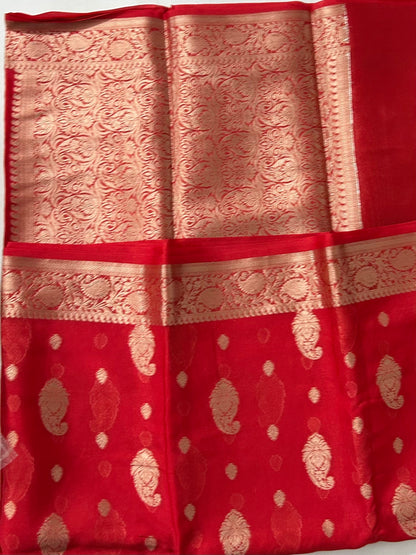 Red Banarasi Semi Georgette Silk Saree