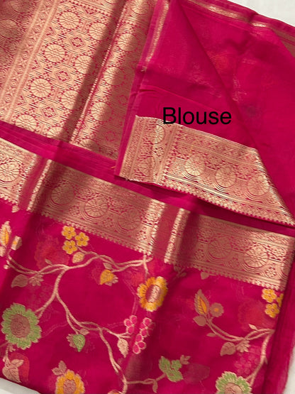 Magenta Banarasi Semi Georgette Silk Saree