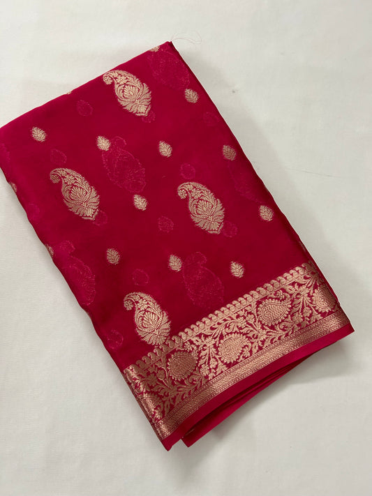 Pink Banarasi Soft Semi Georgette Silk Saree