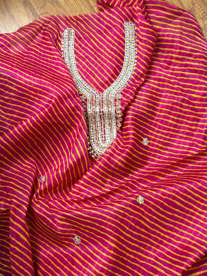 Pink Mustard Kota Dress Material with Gota Patti work