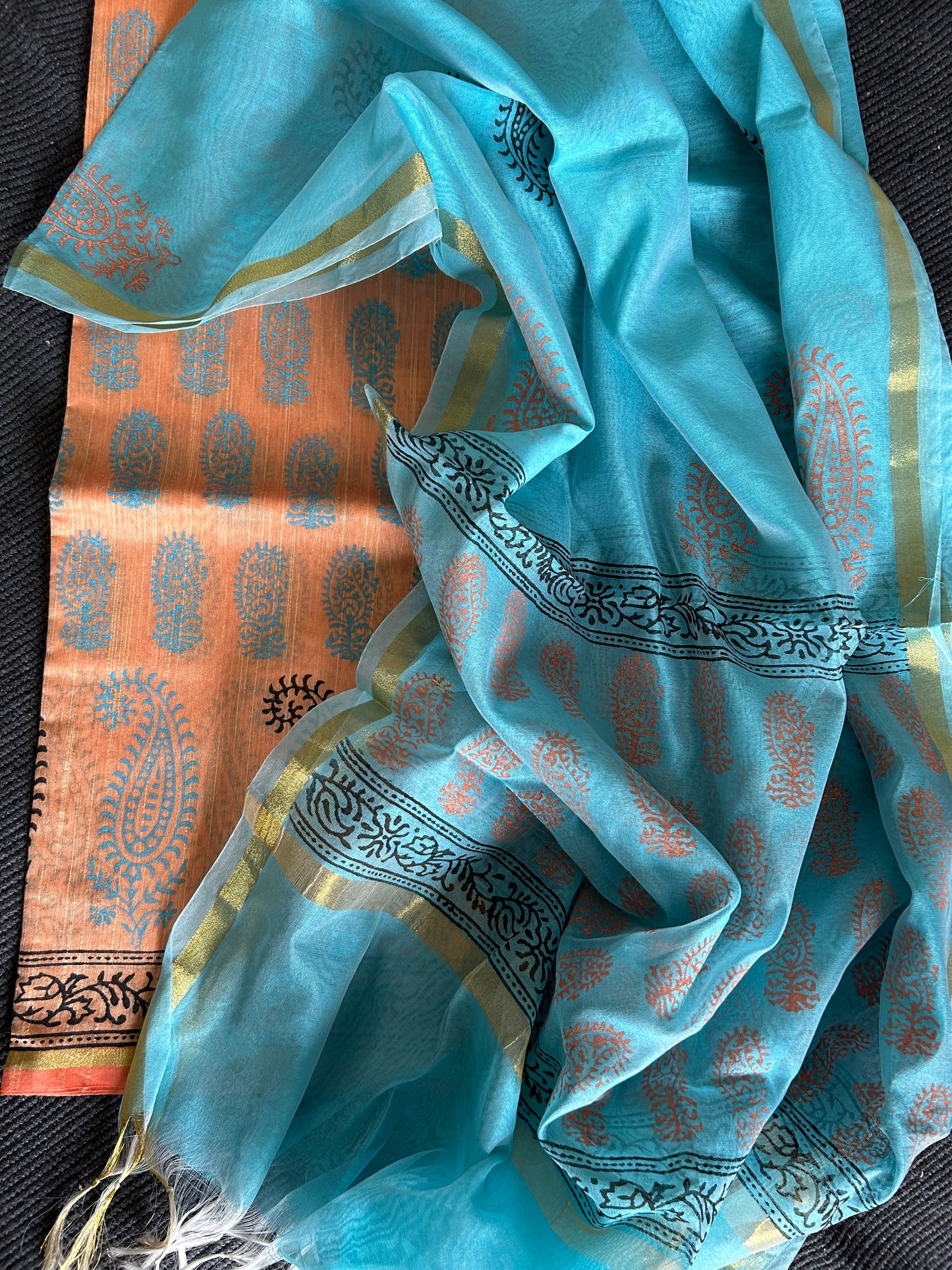 Hand Block Print Silk Cotton Top Dupatta Set