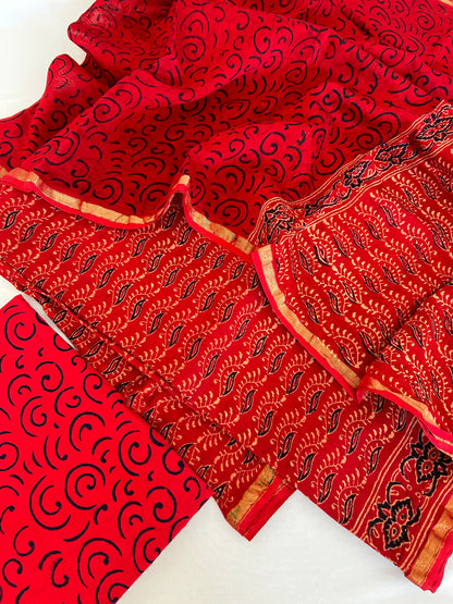 Red SaRed Sanganeri Chanderi Dress Materialnganeri Chanderi Dress Material
