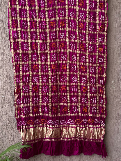 Bandhej garchola pure gajji silk dupatta