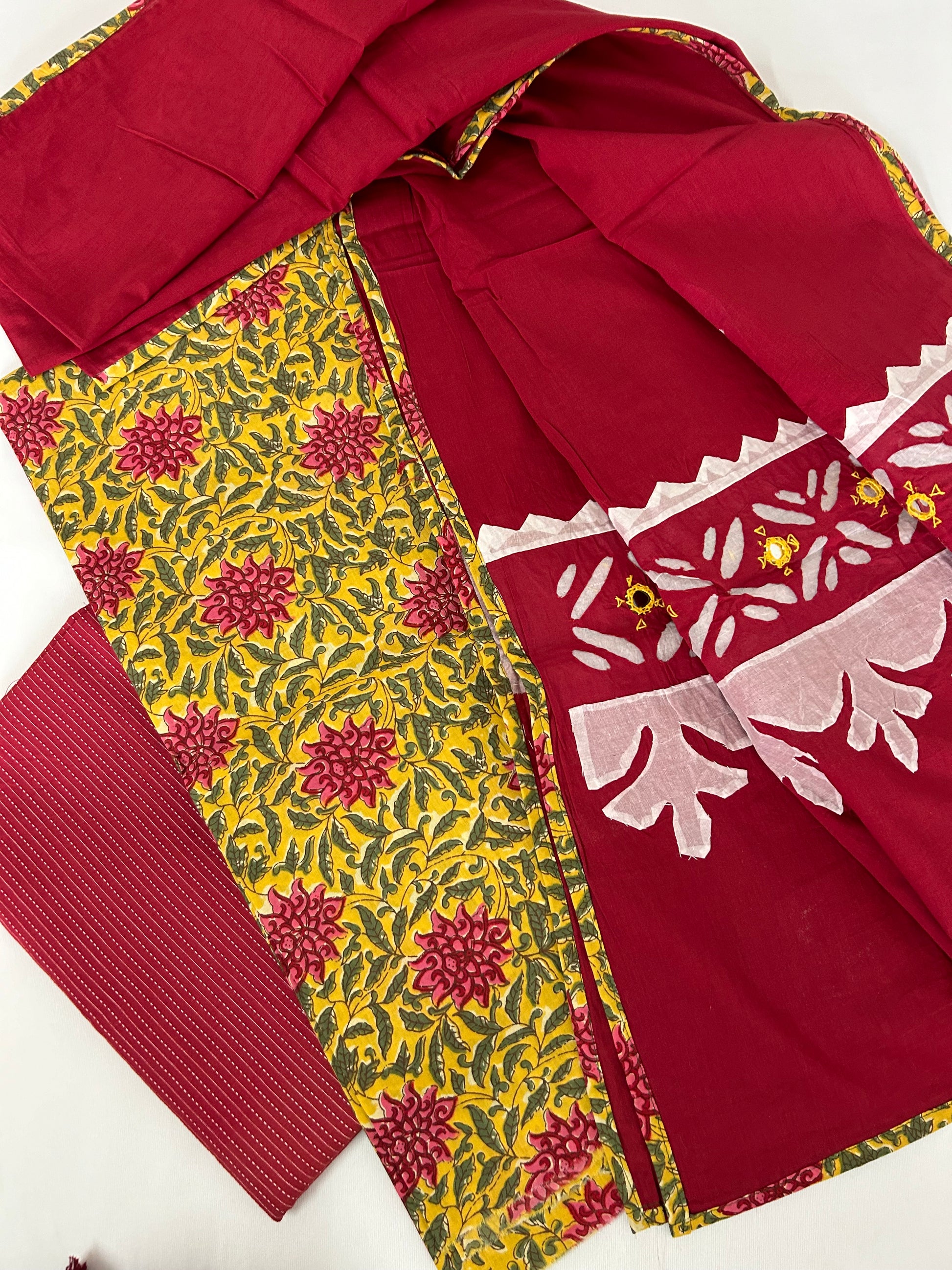 Ajrakh Cotton Dress Material with Applique Work Dupatta