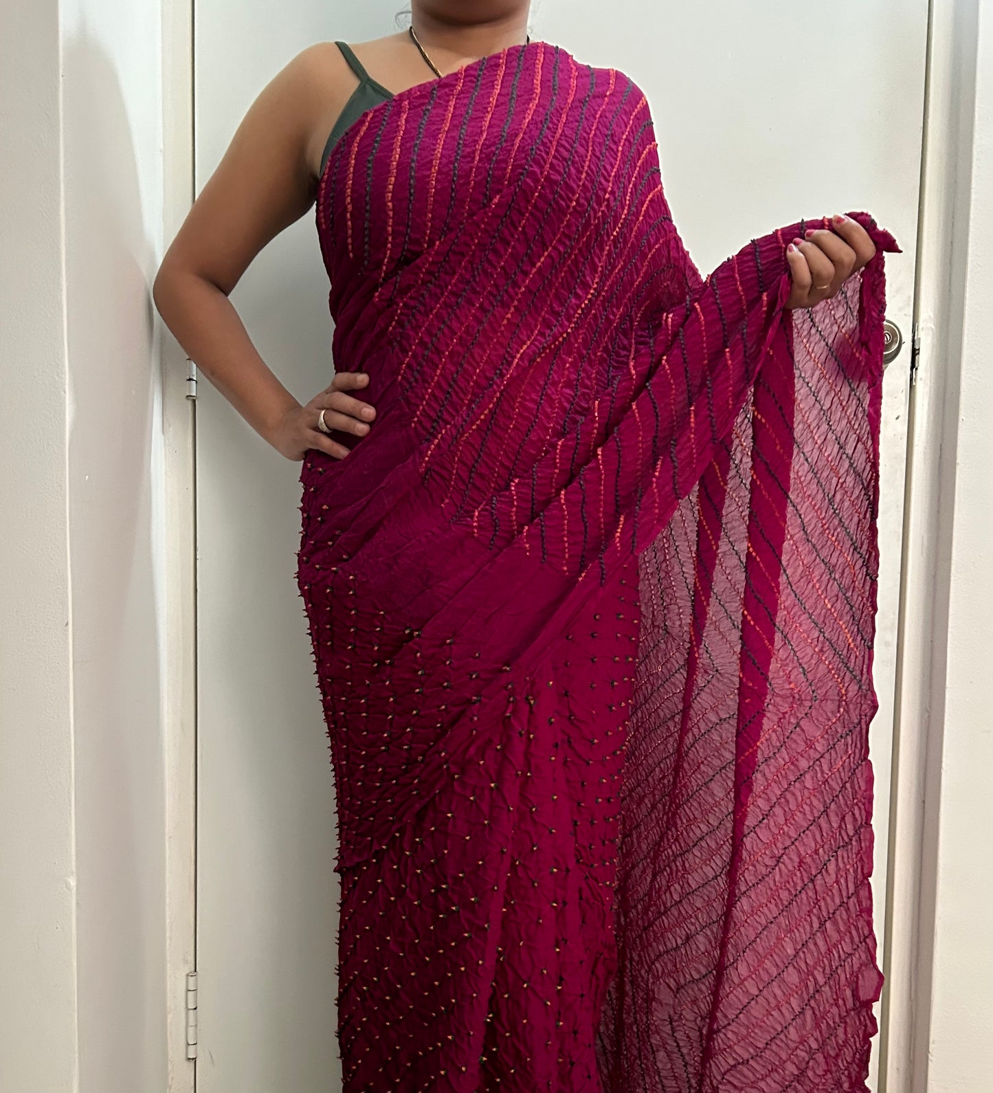 Pure Chiffon Bandhej Saree