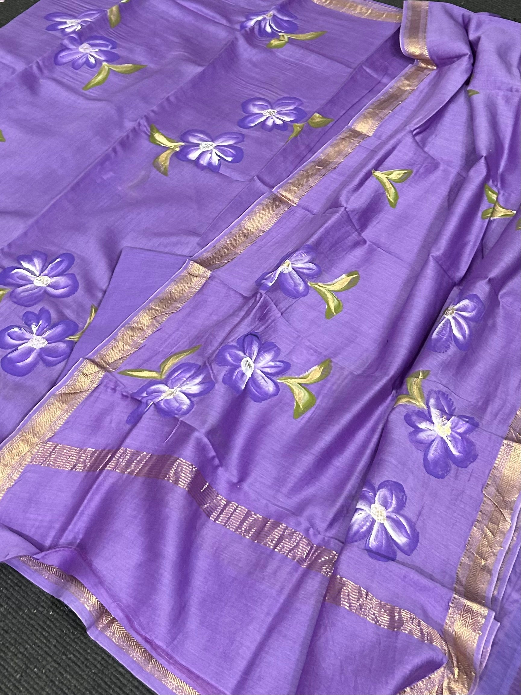 Hand Painted Maheshwari Silk Dress Material