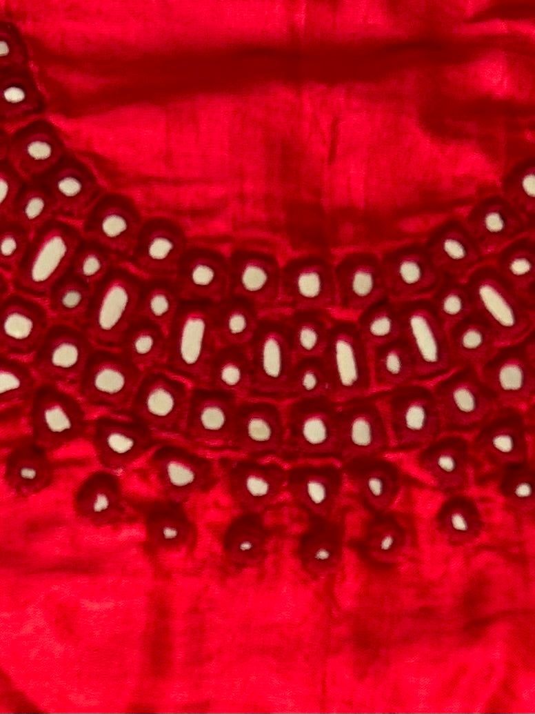 Red Mirror Work Mashroo Silk Blouse Piece